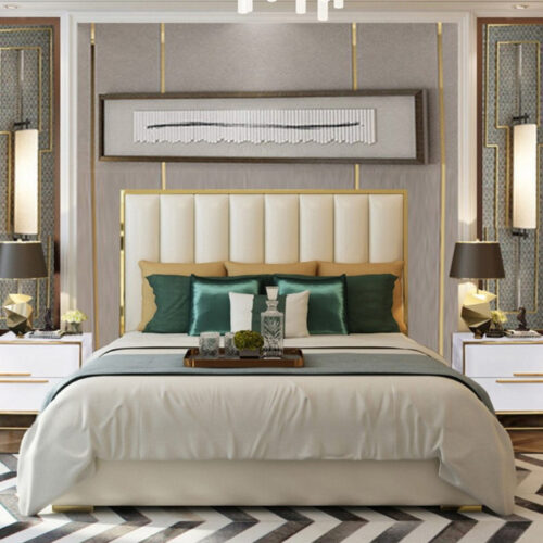 Giường ngủ đẹp viền vàng HH03