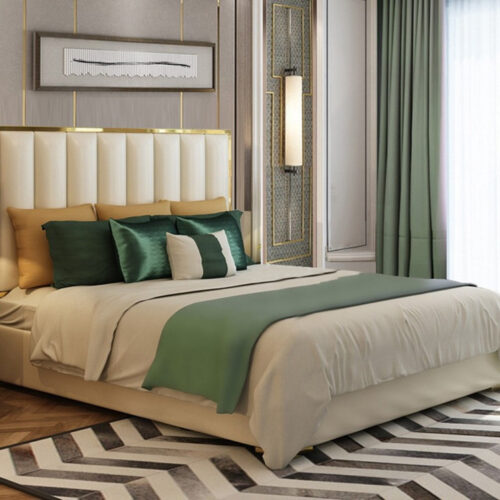 Giường ngủ đẹp viền vàng HH03