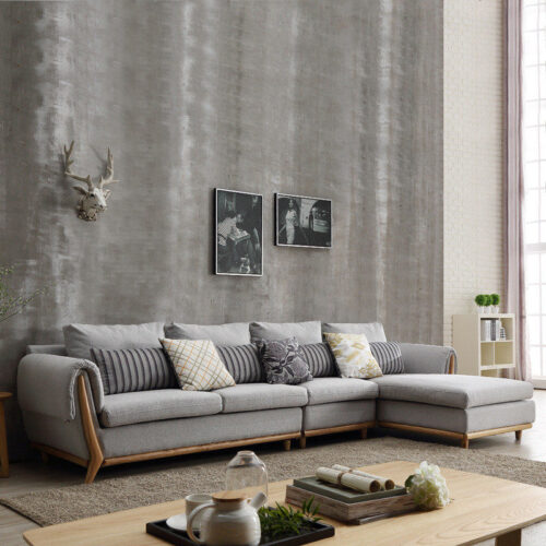 HH-L22 – Ghế sofa góc đệm vải viền da gỗ sồi 