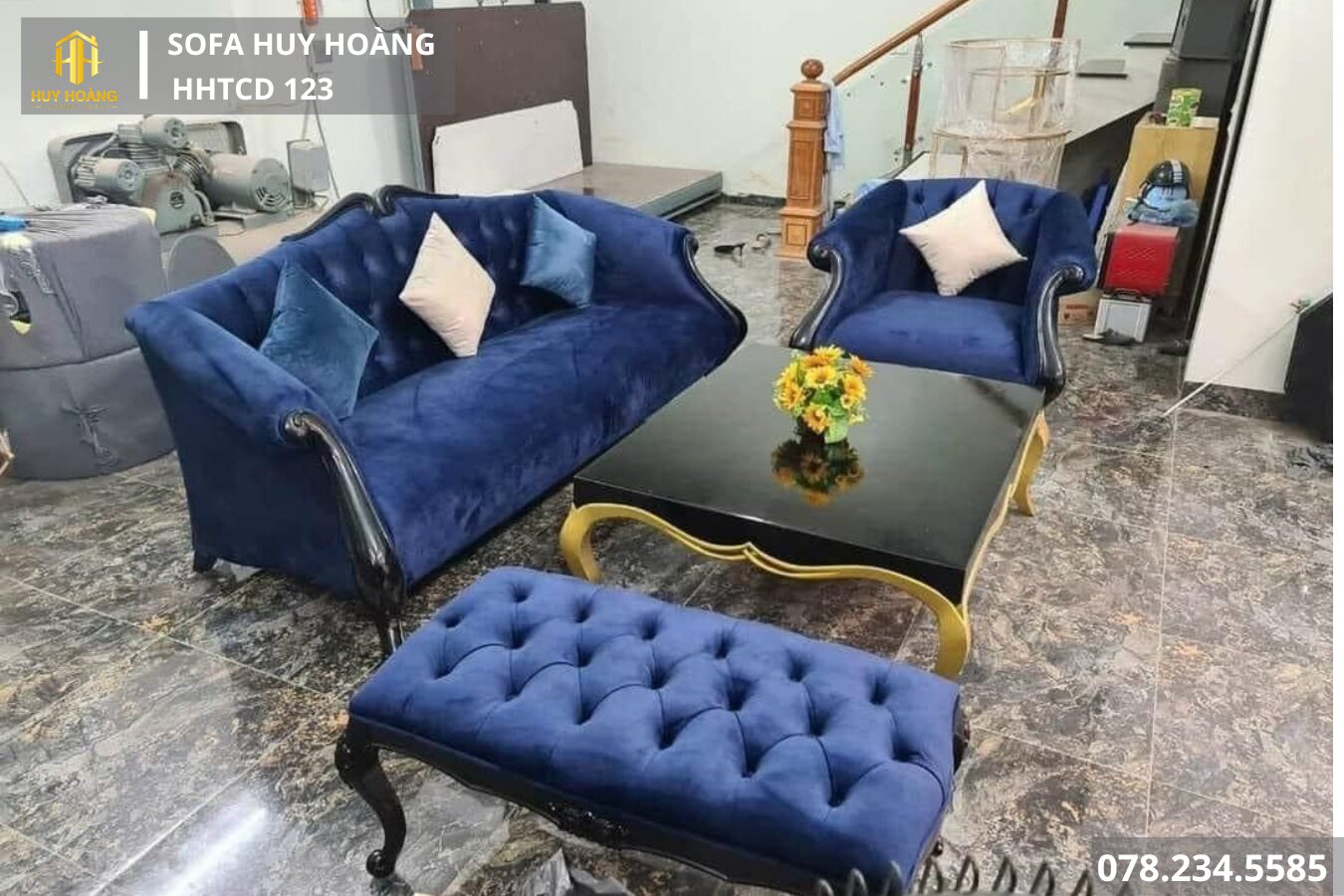 Sofa tân cổ điển HHTCD 123 Sofa tân cổ điển HHTCD 123 màu xanh
